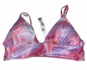 Primark Pink Purple Tie Dye Marbled Long Line Bikini Swim Top Women's Size 8