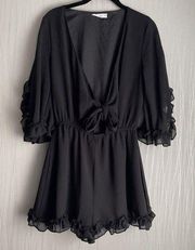 COPY -  V-Neck Romper Size Medium Black Tie Front Bell Sleeve One Piece