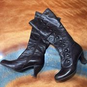 Amelia Tall Leather Button style boots dark brown 9.5 faux fur lined