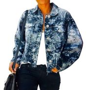 VICI Tie Dye Frayed Hemline Button Down Denim Jacket Relax Cotton Women’s Sz S