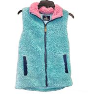 Sherpa Fuzzy Zip Up Vest Turquoise Pink Small