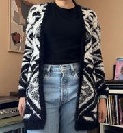 Black and White Fuzzy Cardigan Small