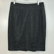 Black Lace Linen Blend Pencil Skirt Size 10