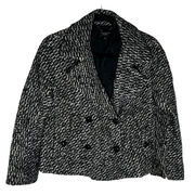 Talbots Size 8 Black White Tweed Double Breasted Cropped Blazer Jacket Wool