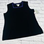 NWT Exclusively Misook Sleeveless Shirt XL Petite Black Fine Knit Square Neck