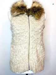 Ann Taylor Loft Faux Fur Collar Zip Up Sweater Vest Womens Medium W/pockets