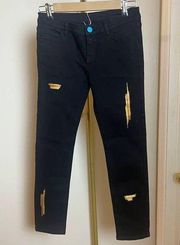 PERI.A Black Gold Digger Embroidered Stretch Denim Jeans Women Sz. 25