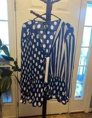 Women's Ashley Stewart Blue and White Polka Dot Blouse Size 18/20