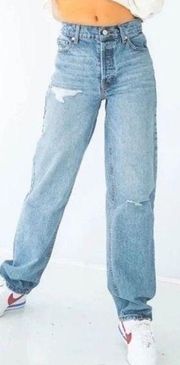 Revice Super 80s High Rise Button Fly Distressed Straight Leg Rigid Jeans SZ 25