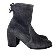 Gray Shorty Suede Ankle Block Heel Booties