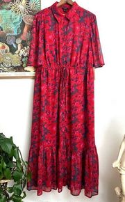 Watercolor Rose Print Collared Summer Maxi Dress size 1X NWT
