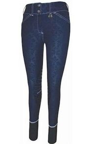 Equine Couture Sportif Natasha Damask Knee Patch Full Seat Breeches Blue 34