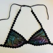 Bear Dance Shiny Rainbow Black Daisy Triangle Bra Festival Top