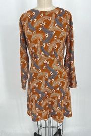 & Other Stories Long Sleeve Mini Dress Sz 6 Orange Feather Floral Print