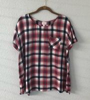 Isabel Maternity Red Plaid Short Sleeve Top