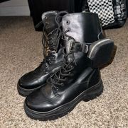 POUCH DETAIL CALF HIGH CHUNKY COMBAT BOOTS