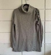 Women’s Halogen Turtleneck Tie Bow shoulder Tunic Sweater in Charcoal Grey size