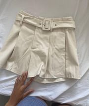 Beige Belt Leather Shorts