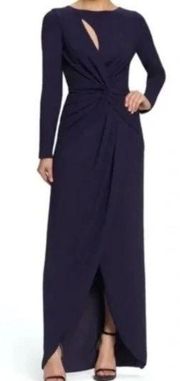 Dress the Population Naomi Long Sleeve Twist Crepe Gown