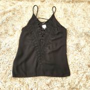 Wanna B Spaghetti Strap Tank with Lace Trim V-Neck and Criss Cross Straps Medium