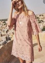 Pink Eyelet Off The Shoulder Dress