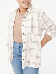 Factory Women’s S White and Brown Flannel Button Down Shirt