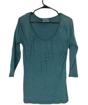 Michael Stars Teal Blue Long Sleeve Ruched Scoop Neck Blouse Women Sz OS