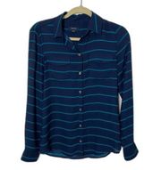 Nautica Long Sleeve Striped Blue Blouse Button Up Lightweight Nautical Top Sz S