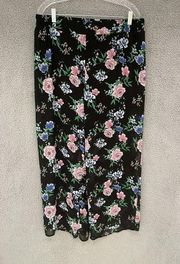 Torrid Plus Size 1X Black Floral Chiffon Pants Semi-Sheer Flowy Pull On Summer