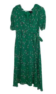 Women’s  Green Floral Faux Wrap Short Sleeve Midi Dress for Easter, weddings