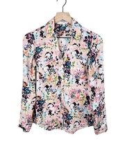 Express The Portofino Shirt Slim Fit Button Down Blouse Light Pink Floral Sz XS