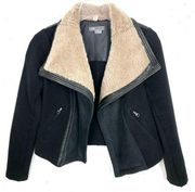 Vince Womens Lamb Shearling Suede Moto Jacket Black Tan Wool Lined Size Small