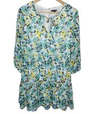 Ann Taylor  Factory crinkle chiffon floral tiered ruffled keyhole neck dress 10p