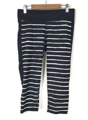 Nike  | Black & White Cropped Stripe Athletic Leggings