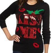 Planet Gold Sequin "Kiss Me" Ugly Christmas Sweater Size Medium