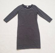 Black and White Striped 3/4 Sleeve Shift Dress