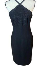 Vtg 90s/Y2K Donna Morgan Bodycon Little Black Embellished Dress Sz 6 S