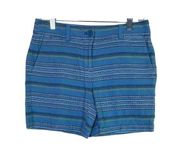 Ann Taylor Cotton Striped Casual Flat Front Shorts Pockets Lightweight 2 Blue