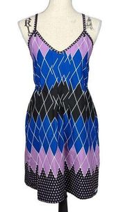 Billabong Spaghetti Strap Geometric Print Dress Black Blue Purple Large