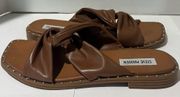 Steve Madden Mazal Fabric Twist Brown Faux Leather Studs Sandals Slides Size 8.5