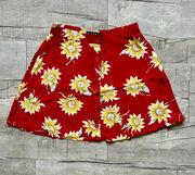 Red Sunflower Floral Button Mini Festival Boho Sunny Days Skater Skirt S