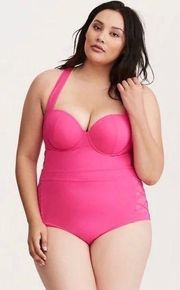 TORRID neon pink mesh lattice one piece bathing suit size 3x