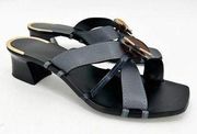 Tory Burch Black Leather Knot 45mm Mules Sandals 10.5 NEW