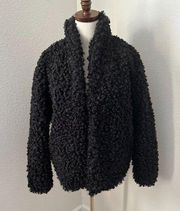 Chelsea 28 Womens Open Front Faux Curly Lamb‎ Faux Fur Jacket Black Teddy Medium