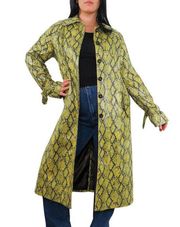 J.O.A. Green Snakeskin Python Print Long Jacket Satin Lining Small