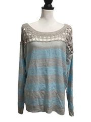 NWT Love Stich Blue Gray striped sweater. Size large.