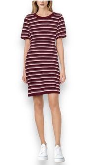 Divided Striped Body-Con Jersey Dress w/Short Sleeves Size 2 Burgundy