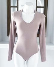 Anthropologie’s Drew Thong Bodysuit Ribbed V-Neck Top Cuban Sand Size S NWT $172