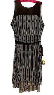 Lane Bryant Black & Ecru Vertical Stripe Chiffon Sleeveless Dress size 26/28