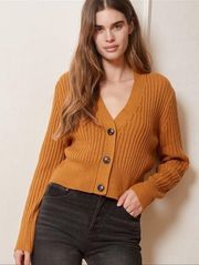 Lulus Camel Mustard Yellow Ribbed Knit Short Cardigan Sweater Women’s Size XL